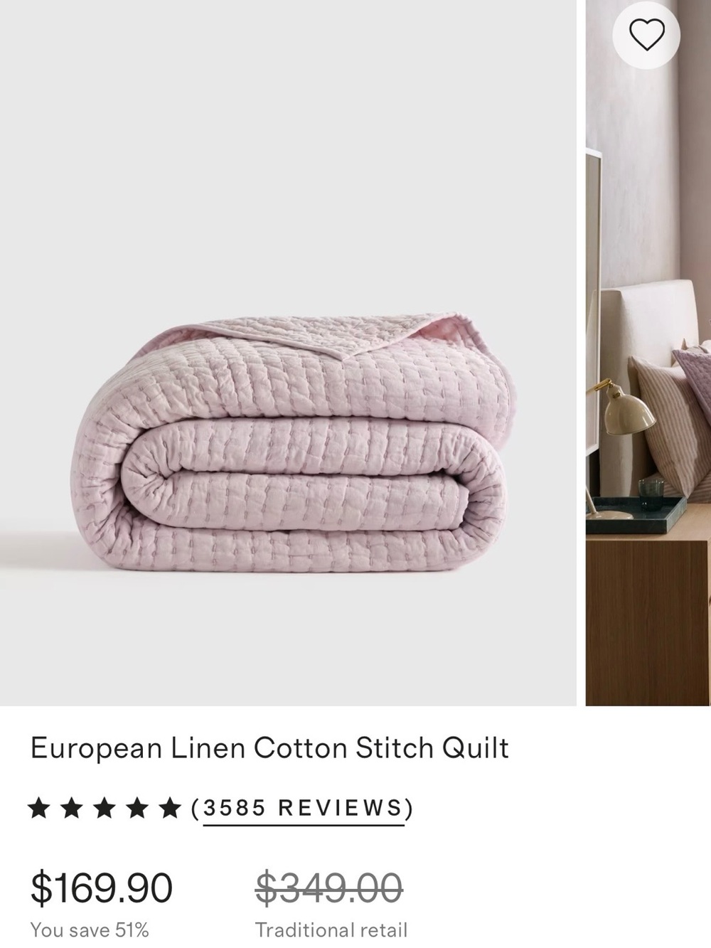 European Linen Cotton Stitch Quilt - Blush Pink